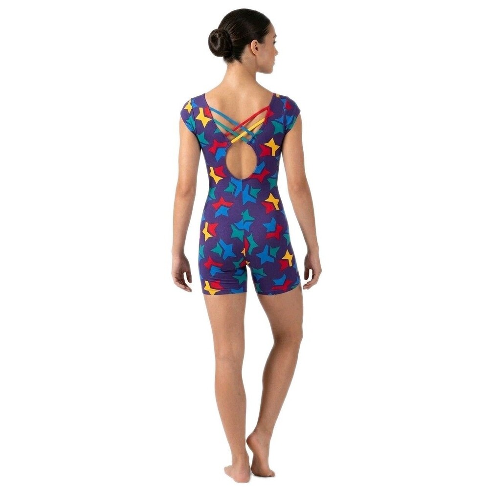 Body Wrappers Vintage Rainbow Stars Strappy Keyhole Cotton Biketard CXL/ Adult X